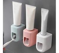 Shein 1 pieza Dispensador automático de pasta de dientes montado en la pared, exprimidor de pasta de dientes sin manos sin perforación con soporte para cepi