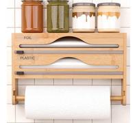 Shein 1 pieza Dispensador de plástico y bambú para envoltura, Dispensador de papel de aluminio con soporte para toallas de papel, Organizador de papel de al