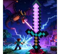 Shein 1 pieza Edición conmemorativa Serie Espada de diamante con luz arcoíris recargable, Accesorio de juego Minecraft, Modelo de lámpara de escritorio con