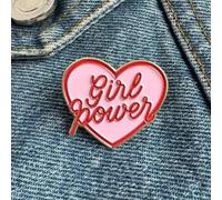 Shein 1 pieza Elegante broche con forma de corazón rosado "Girl Power" - Accesorio de metal de moda para ropa y bolsos - Decoración femenina y de empoderami