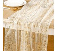 Shein 1 pieza Elegante Camino de Mesa Dorado Brillante de 196 pulgadas, Gasa Dorada Rota, Mantel Rectangular Brillante, Mantel Estilo Bohemio Romántico, Dec