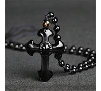 Shein 1 pieza Elegante collar colgante de cruz de obsidiana negra - Estilo religioso clásico eterno, amuleto de la suerte, accesorio de moda, diseño unisex,