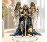 Shein 1 pieza Elegante estatua de acrílico del arcángel San Miguel (16cm x 18cm) - Figura religiosa de ángel perfecta para decoración de hogar, oficina y es