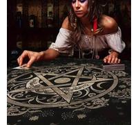 Shein 1 pieza Elegante mantel de altar espiritual con mandala de luna y sol, mantel con cielo estrellado, tapete de adivinación ocultista y astrología negra