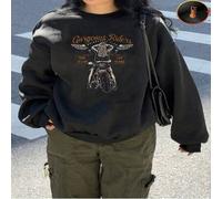 Shein 1 pieza Elegante sudadera de felpa con estampado gráfico del club de motociclistas para mujer, manga larga, casual