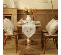 Shein 1 pieza Elegante tapete de mesa con bordado de espigas de trigo y flecos, mantel oblong de estilo granja de color crema para decoración del hogar