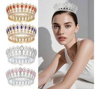Shein 1 pieza Elegante Tiara al estilo Barroco con diamante, Corona de novia de lujo para princesa, Diadema brillante y redonda para mujer, Accesorio exquis