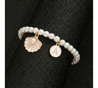 Shein 1 pieza Elegante y delicada pulsera hecha a mano con perlas falsas, concha blanca y 26 iniciales de aleación de zinc, para niños, niñas, familia, amig
