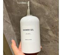 Shein 1 pieza Envase blanco recargable de 500ml, incluye 1 etiqueta impermeable, Body de botella cilíndrico, apto para champú, jabón de manos, detergente de