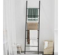 Shein 1 pieza Escalera de pie negra de 6 niveles para mantas, Estantería de hierro de pared de uso múltiple, Toallero y perchero de doble función, Construcc