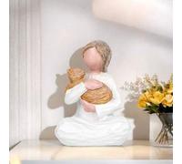 Shein 1 pieza Escultura de niña con gato, figura que simboliza la armonía entre los humanos y los animales, regalo para la familia, niños y amigos
