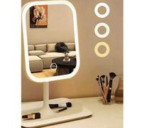 Shein 1 pieza Espejo de maquillaje LED de tres colores, brillo ajustable, recargable y plegable, control táctil de estilo moderno con luz frontal, ideal par