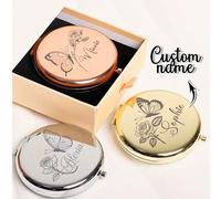 Shein 1 PIEZA Espejo de maquillaje pequeño y de bolsillo personalizado con patrón floral y de mariposa, portátil, plegable y reversible, espejo de maquillaj