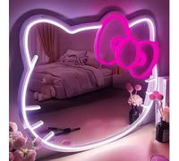 Shein 1 pieza Espejo de pared para dormitorio con luces de neón de estilo anime KT Cat, para tocador, vestidor, sala de estar, pasillo, luces de neón, tira