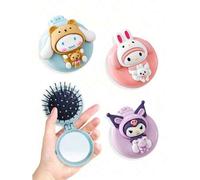 Shein 1 Pieza Espejo plegable con peine de Sanrio Hello Kitty, Kuromi, Cinnamoroll, My Melody, personajes de anime Kitty Cat, espejo plegable portátil, favo