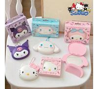 Shein 1 Pieza Espejo plegable mini Cute Hello Kitty, Llavero de bolso anti caída Cute, Espejo portátil de bolsillo Kuromi con neceseres de maquillaje, Sumin