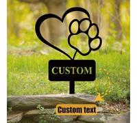 Shein 1 pieza Estaca de jardín personalizada con huella de perro, marcador conmemorativo personalizado con nombre de mascota, raza y nombre personalizados,
