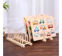 Shein 1 pieza Estante de almacenamiento de rompecabezas de madera, soporte multifuncional para rompecabezas y juguetes educativos, organizador de exhibición