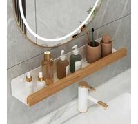 Shein 1 pieza Estante flotante de pared para baño, instalación sin taladro y sin daños, tablero de madera maciza premium + material de base impermeable, esq