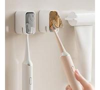 Shein 1 pieza Estante para cepillo de dientes, montaje en pared sin perforación con cubierta a prueba de polvo, soporte para almacenamiento dental, decoraci