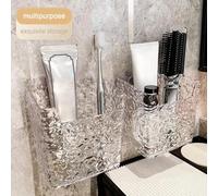 Shein 1 pieza Estantería de pared sin necesidad de taladrar, apta para almacenamiento en el baño, puede sostener peines, cepillos de dientes, pasta de dient