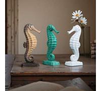 Shein 1 pieza Estatua decorativa de caballito de mar con textura vintage - Ornamento de resina con tema oceánico estilo nórdico INS para sala de estar, esta