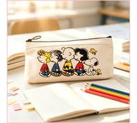 Shein 1 pieza Estuche de lápices lindo de Snoopy Peanuts Friends, bolsa de papelería con cremallera de gran capacidad, bolsa de lápices ligera e impermeable