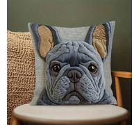 Shein 1 pieza Estuche de peluche con estampado de bulldog francés, cubierta de parche con gráfico 2D, 18x18 pulgadas, suave y cómoda, lavable a máquina, ade