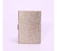 Shein 1 pieza Estuche de tarjetas de acero inoxidable con doble cara y cristales de unicolor, estuche de tarjetas de lujo y moda para mujeres y niñas, bille