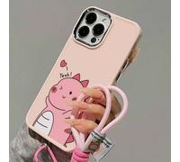 Shein 1 pieza Estuche de teléfono con encanto de manzana rosa, 1 pieza Estuche de teléfono con patrón de pareja de dinosaurios, lente de cámara metálica y b