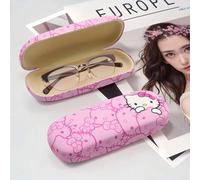 Shein 1 pieza Estuche para gafas de Hello Kitty rosa con diseño floral, de piel sintética resistente a los arañazos, para la escuela y la oficina, regalo pe