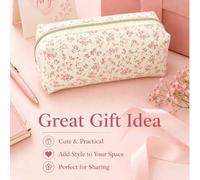 Shein 1 pieza Estuche para lápices con diseño floral rosa, bolsa de almacenamiento de papelería con cremallera ligera, bolsa de lápices de gran capacidad si