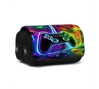 Shein 1 pieza Estuche para lápices con estampado de controlador de juego de neón, bolsa para lápices de gran capacidad con doble cremallera, bolsa de almace