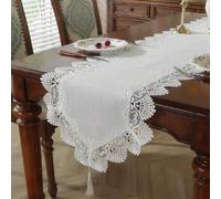 Shein 1 PIEZA Exquisito camino de mesa de encaje blanco, mantel de poliéster estilo bohemio, decoración de granja a prueba de polvo, perfecto para bodas, ba
