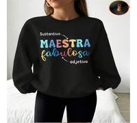 Shein 1 pieza Fabulosa Maestra Gráfica Sudadera con cuello redondo de forro polar casual para mujer, regalo de cumpleaños perfecto, regalo festivo