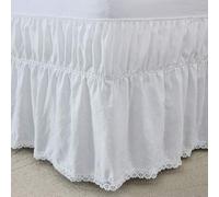 Shein 1 pieza Falda de cama con encaje blanco, falda de cama de pieza única, estilo vintage clásico de granja, hecha de poliéster, cómoda y transpirable, ad