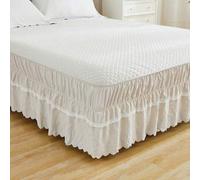 Shein 1 pieza Falda de cama estilo granja elegante de encaje beige, hecha de microfibra suave, fácil de instalar, adecuada para la decoración del dormitorio