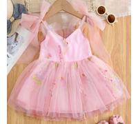 Shein 1 pieza Falda de tul abultada, con bordado floral, cinta y lazo, elegante, dulce y bella, para niña pequeña, para fiestas, eventos, playa, cumpleaños,