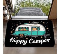 Shein 1 pieza Felpudo con diseño de furgoneta de camping y "Happy Camper", alfombra de baño minimalista moderna de franela, absorbente y antideslizante para
