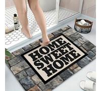 Shein 1 pieza Felpudo de entrada lavable antideslizante con estampado de patrón de piedra y texto "Sweet Home", alfombra de gel de sílice rectangular con im