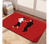 Shein 1 pieza Felpudo de franela antideslizante - Felpudo de bienvenida inspirado en Pulp Fiction con diseño de artes marciales, alfombra rectangular roja p