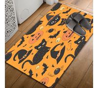 Shein 1 pieza Felpudo de gel de sílice con estampado de gato negro, decoración de Halloween, alfombra rectangular impresa en 3D para entrada, sala de estar,