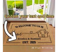 Shein 1 pieza Felpudo personalizable, patrón marrón "Bienvenido a Nuestra Casa", alfombra de piso antideslizante, rectangular, fácil de limpiar y lavable, a