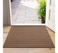 Shein 1 PIEZA - Felpudo rectangular con rayas marrones de estilo geométrico vintage, alfombra de entrada de estilo moderno de todo el año hecha de poliéster