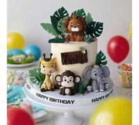 Shein 1 pieza Figura de animal de la selva de peluche suave, decoración de tarta con diseño de león, jirafa, elefante, mono, tortuga y hoja, decoración para