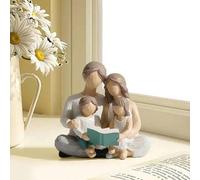 Shein 1 pieza Figura decorativa de lectura entre padres e hijos pintada a mano, puede ser un regalo para padres o hija, escultura decorativa para el hogar a
