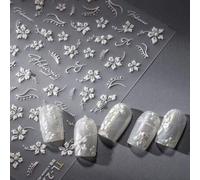 Shein 1 pieza Flor blanca en 5D que florece, lazo, estrella y perla, pegatinas de arte de uñas 3D suaves, calcomanías de uñas, decoraciones de uñas DIY, acc