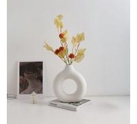 Shein 1 pieza Florero en forma de rosquilla de plástico, ornamento de jarrón circular moderno y simplista, jarrón con apariencia de cerámica, artesanía deco