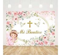 Shein 1 pieza Fondo de Bautizo Rosa para Niñas Decoración de Baby Shower Dios Bendiga Primer Comunión Fondo Ovalado Bautizo Mexicano Flores Decoraciones Pan