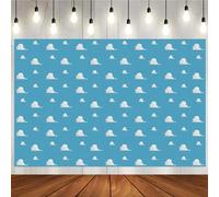 Shein 1 pieza Fondo de fotografía con diseño de cielo azul y nubes blancas de dibujos animados, tema de historia de héroes, para baby shower, cumpleaños, Dí